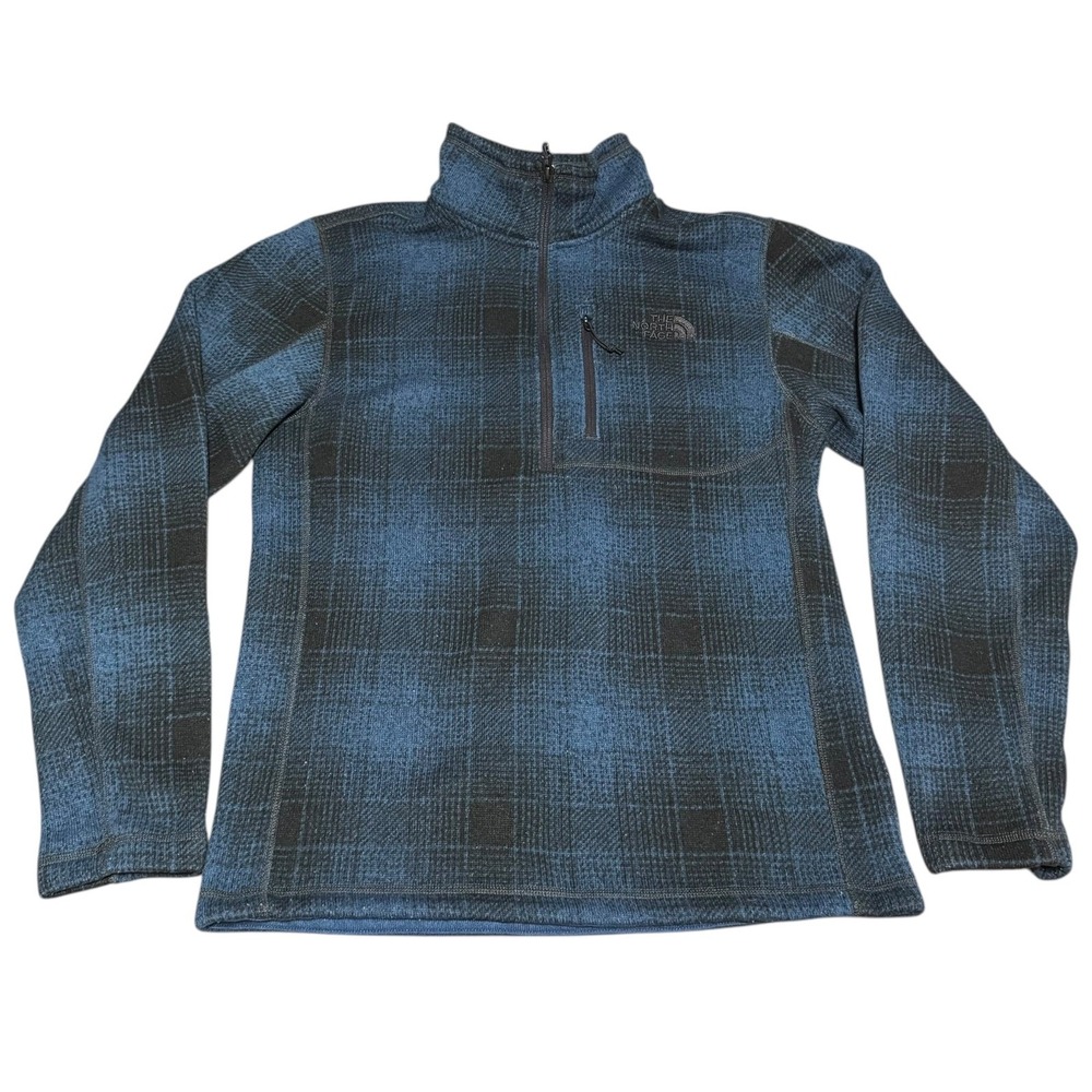 The North Face Leo Gordon Lyon 1/4 Zip Fleece Pullover Blue Black Plaid Size S